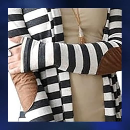 SDZYY Women's Elbow Patch Long Sleeve Shawl Thick Striped Open
